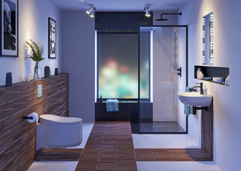 Independent Living bathroom for a partially sighted person—nighttime