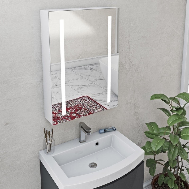 Mode Mellor LED illuminated mirror cabinet 700 x 500mm with demister &amp; charging socket