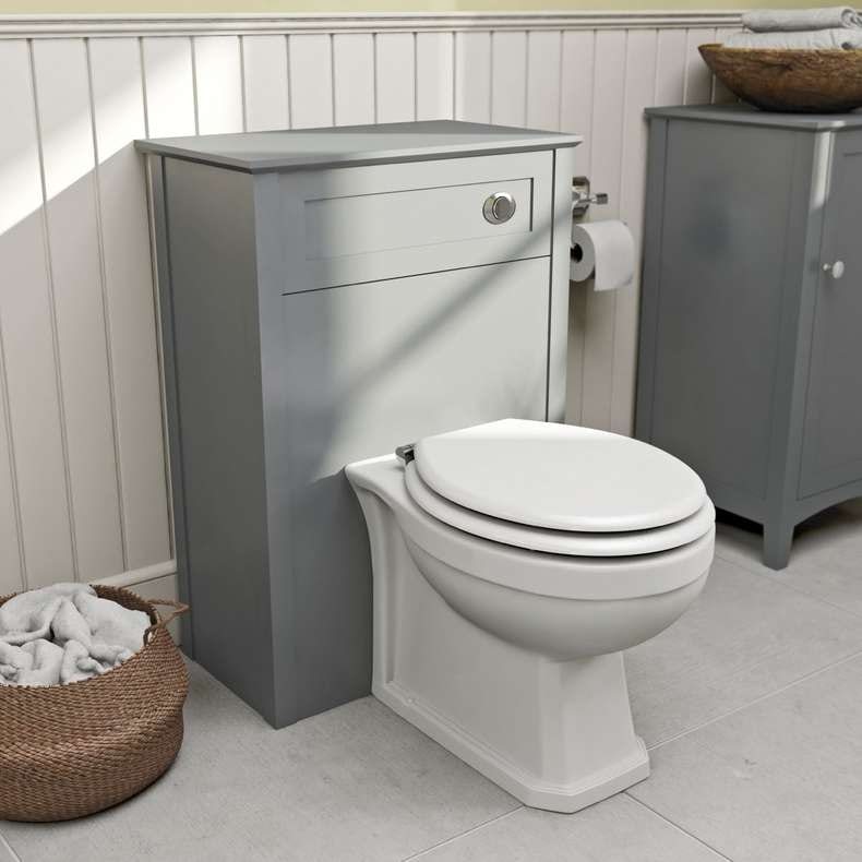 Winchester back to wall toilet with Camberley grey back to wall toilet unit