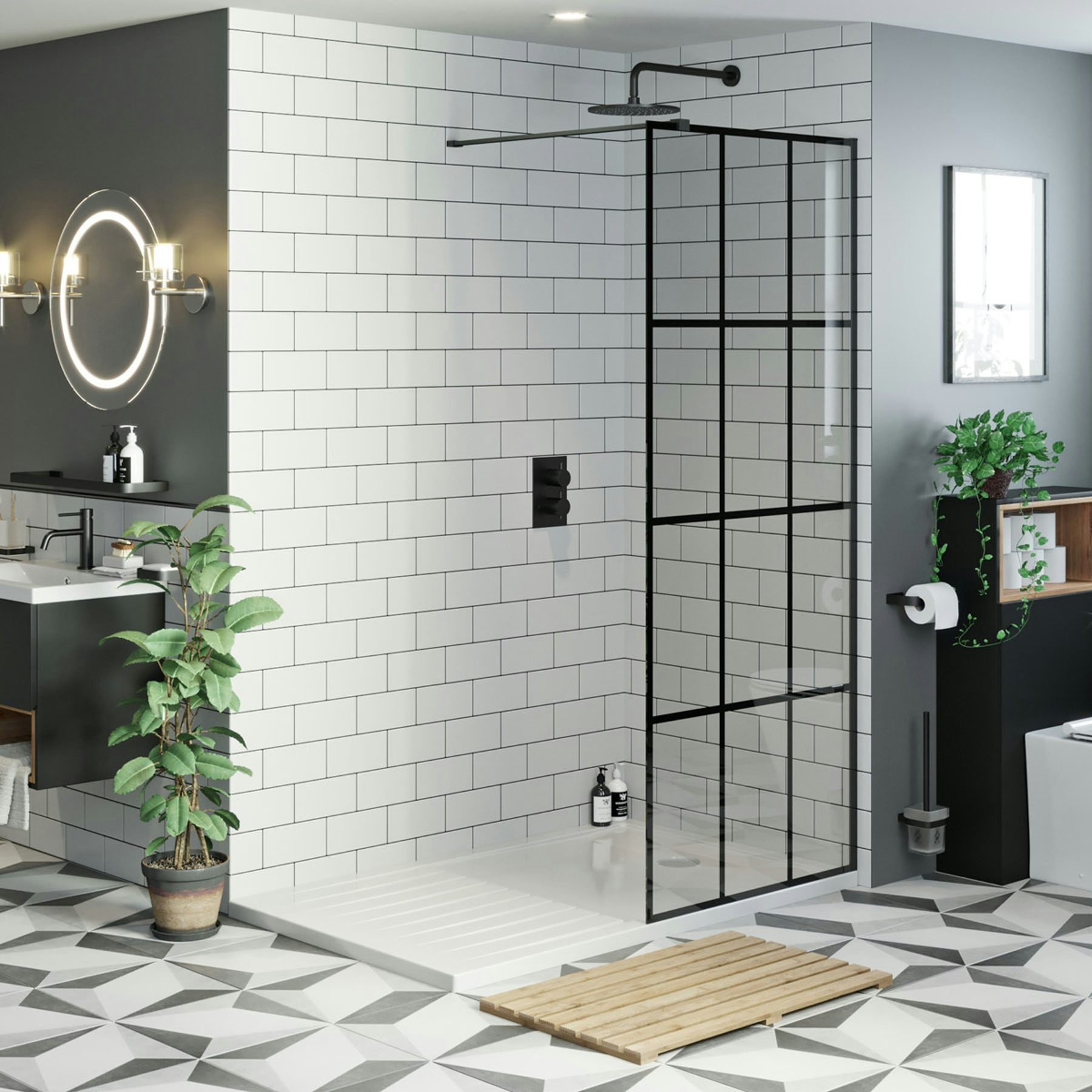 Mode 8mm black framed panel with stone shower tray
