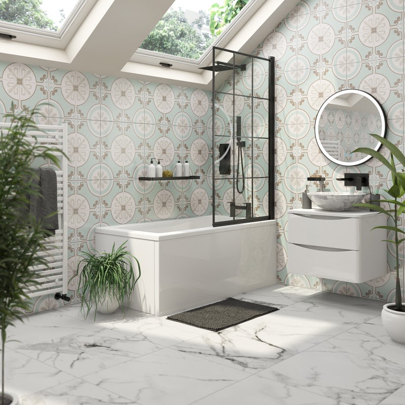 Calcolo Morris aqua Pre-scored glazed ceramic wall and floor tile 450 x 450mm