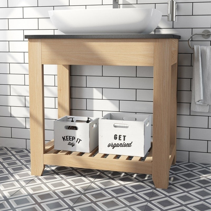 Combine storage boxes with a washstand