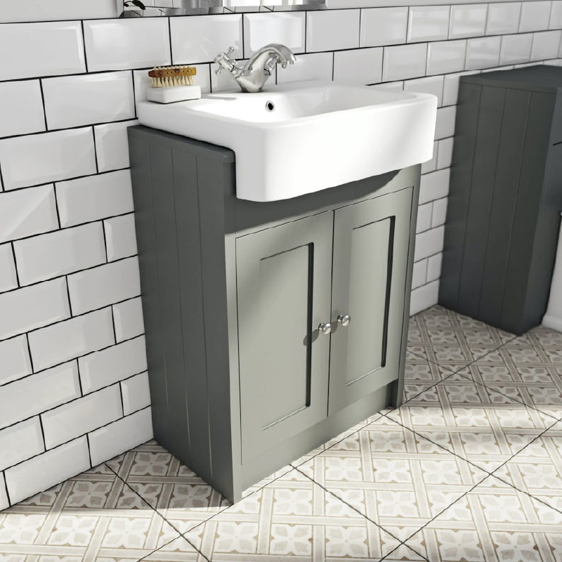 Orchard Dulwich stone grey floorstanding vanity unit with semi recessed basin 600mm