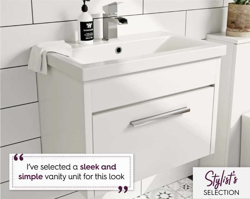 Clarity white wall hung vanity drawer unit with basin 600mm