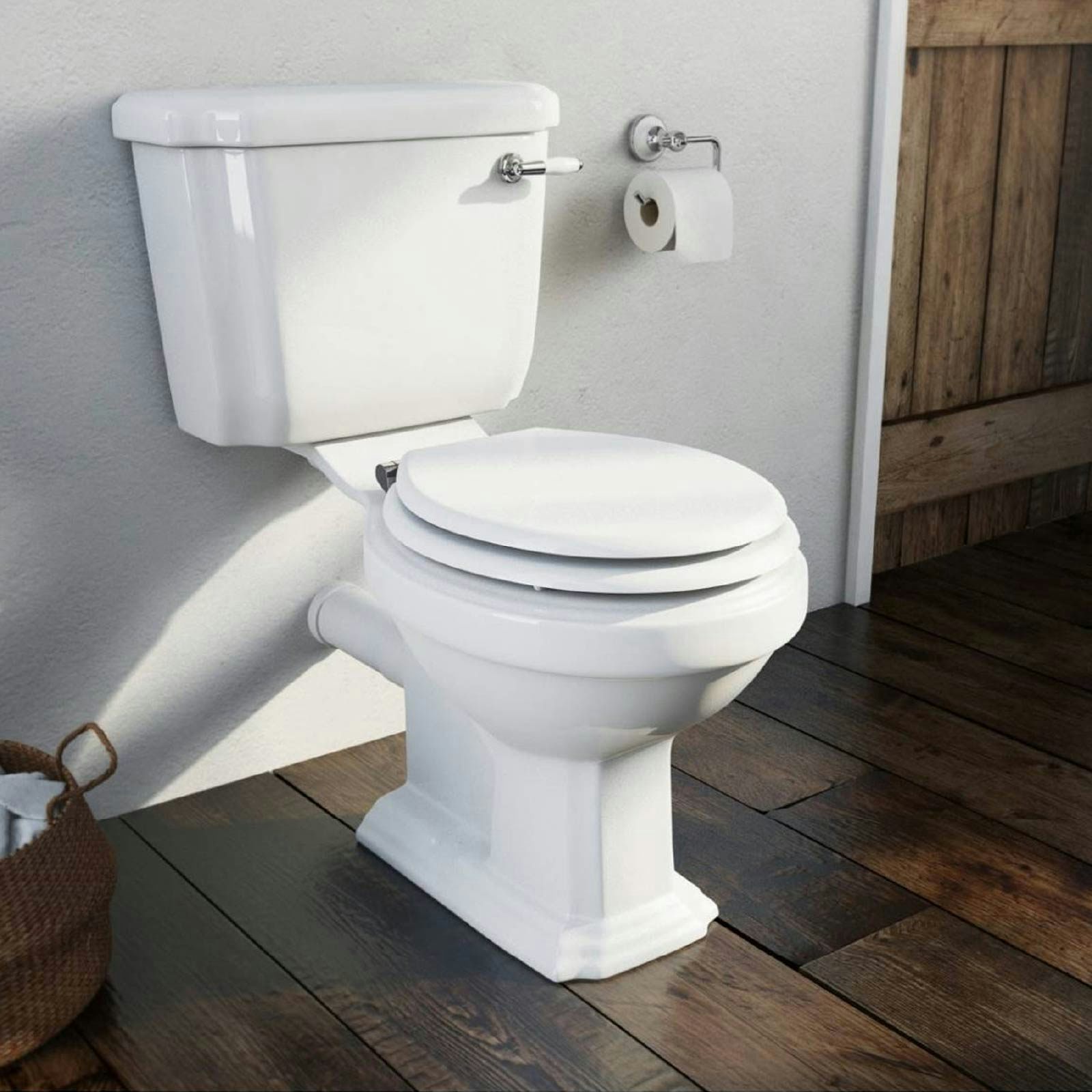 The Bath Co. Dulwich close coupled toilet with soft close wooden toilet seat white