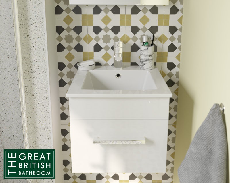 Orchard Derwent white wall hung vanity unit and ceramic basin 420mm