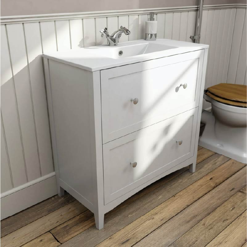 The Bath Co. Camberley white floorstanding vanity unit and ceramic basin 800mm