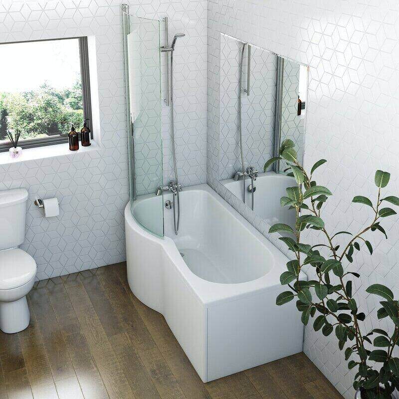 Orchard P shaped left handed shower bath with 6mm shower screen