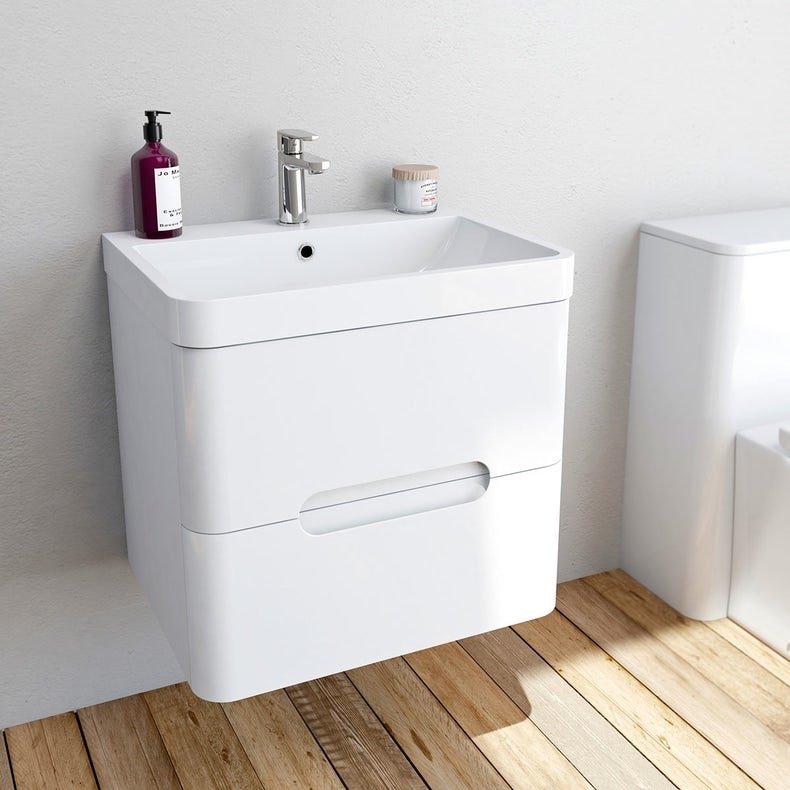 Planet white wall hung vanity drawer unit and basin 800mm