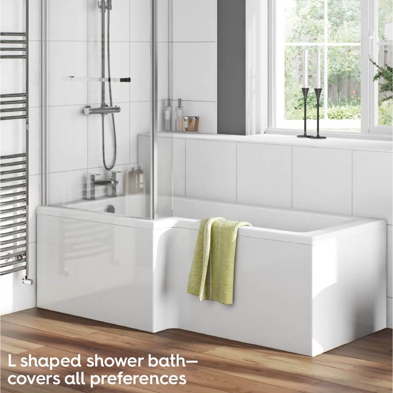 L shaped shower bath