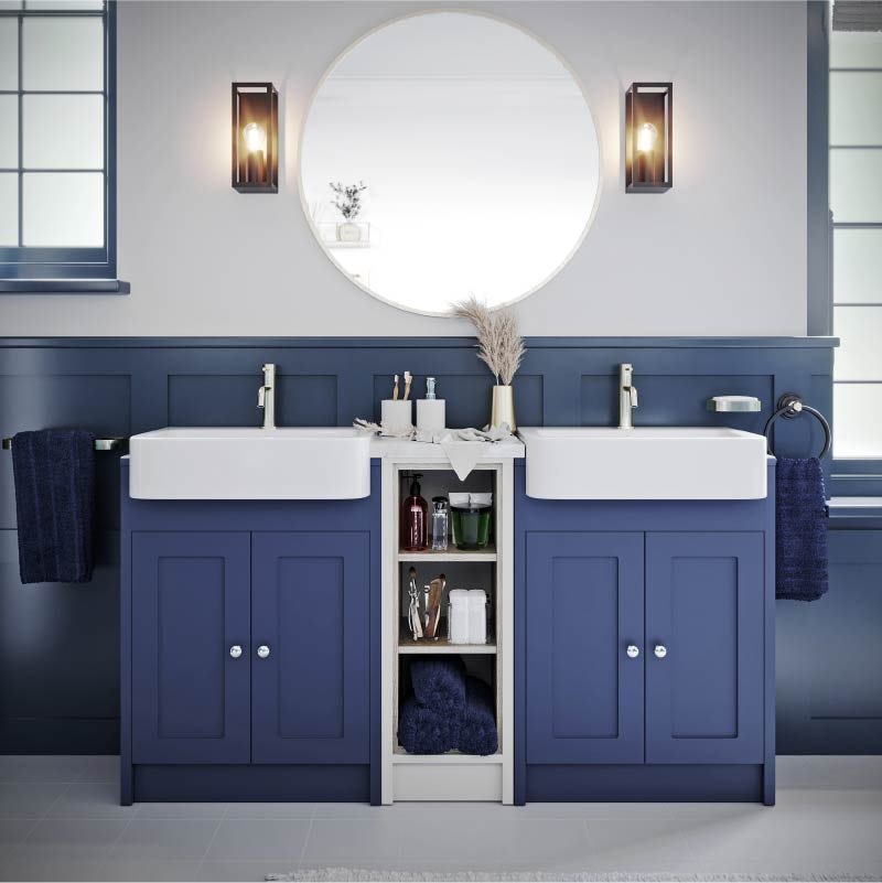 Orchard Dulwich navy floorstanding vanity unit with semi recessed basin 600mm