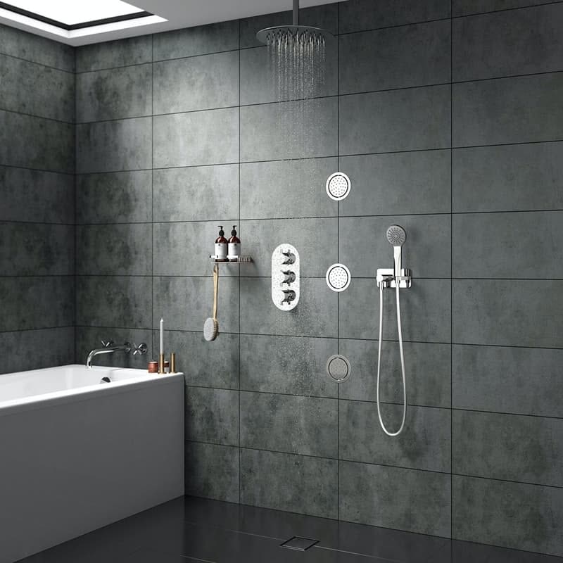 Mode Spa complete round thermostatic triple shower valve with diverter and ceiling shower set
