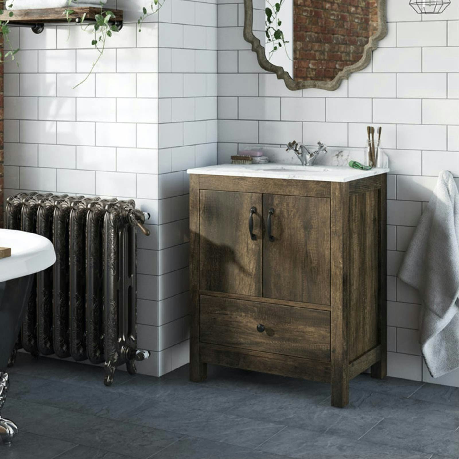 The Bath Co. Dalston floorstanding vanity unit and white marble basin 650mm