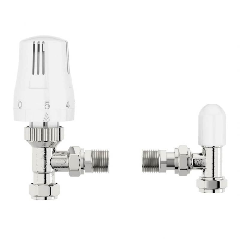The Heating Co. Thermostatic white angled radiator valves with lockshield