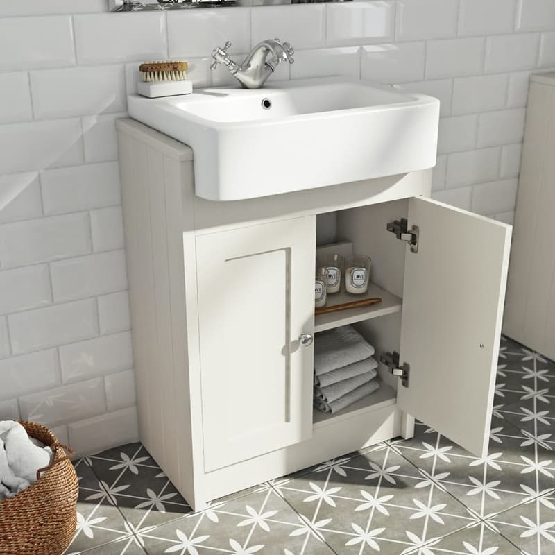 Orchard Dulwich stone ivory floorstanding vanity unit with semi recessed basin 600mm