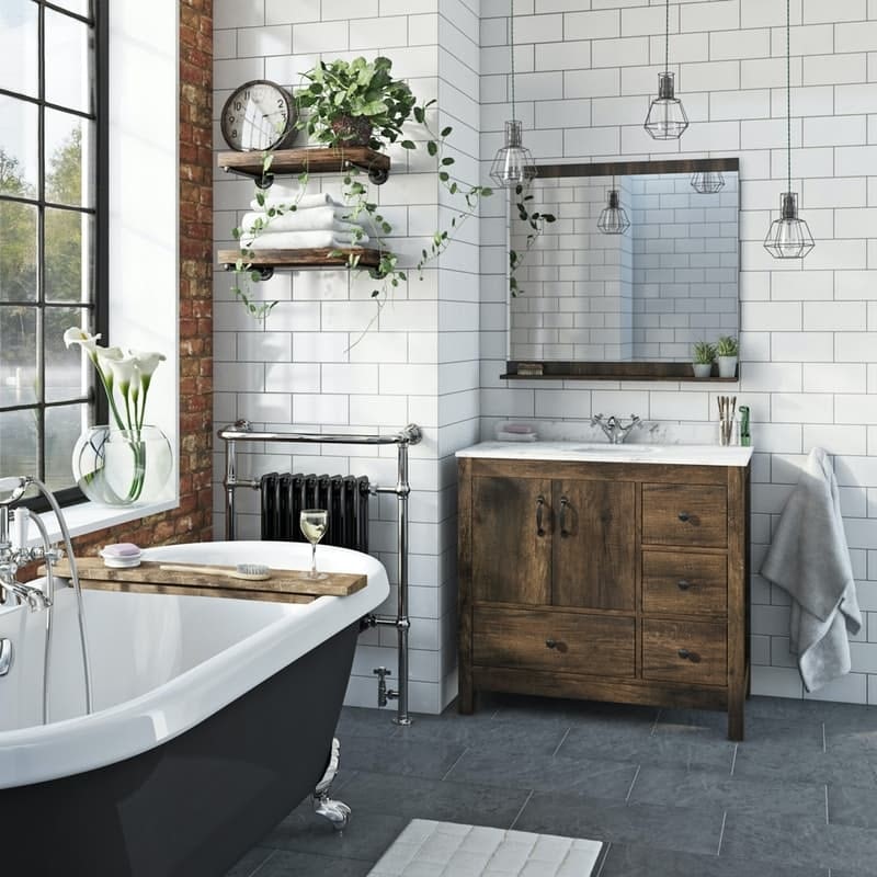 natural wood bathroom shelves