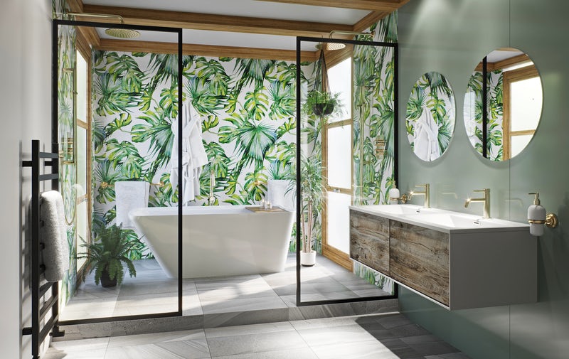 Showerwall Custom Botanical acrylic showerwall panel