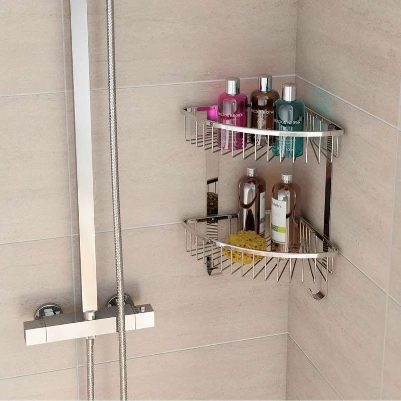 Options brass double triangular shower caddy