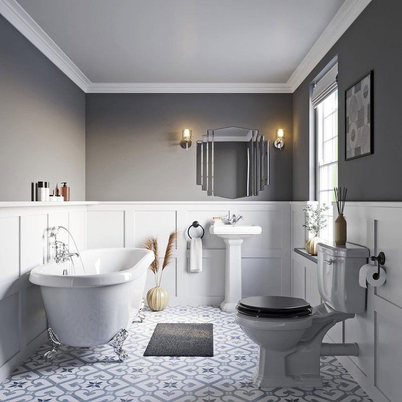 Orchard Dulwich roll top bath suite with grey seat 1774 x 785
