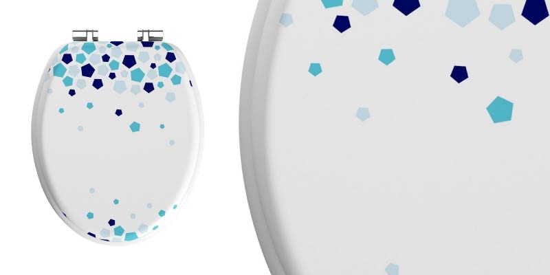 Accents Blue and white hex acrylic toilet seat with soft close hinge