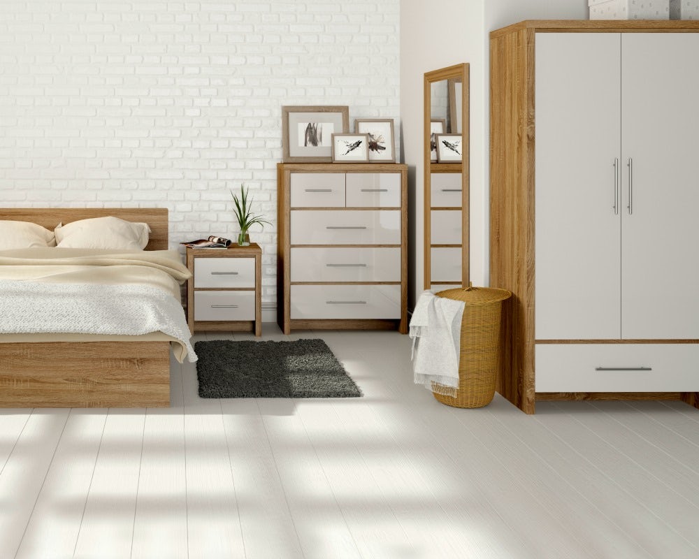 Oak and white gloss bedroom furniture