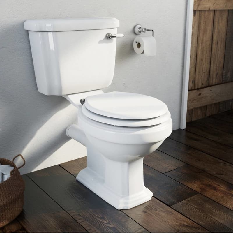 Orchard Dulwich close coupled toilet with soft close wooden toilet seat white