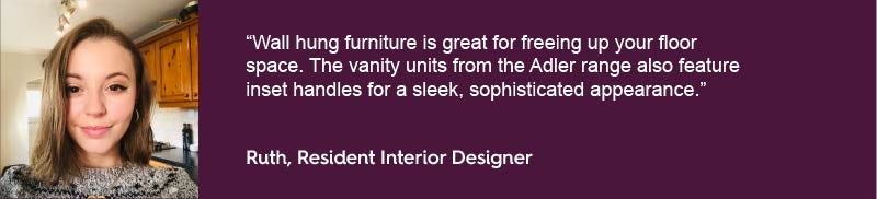 Wall hung furniture is great for freeing up your floor space. The vanity units from the new Ashida range also feature inset handles for a sleek, sophisticated appearance.