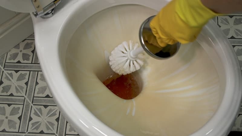 Cleaning with a stiff toilet brush