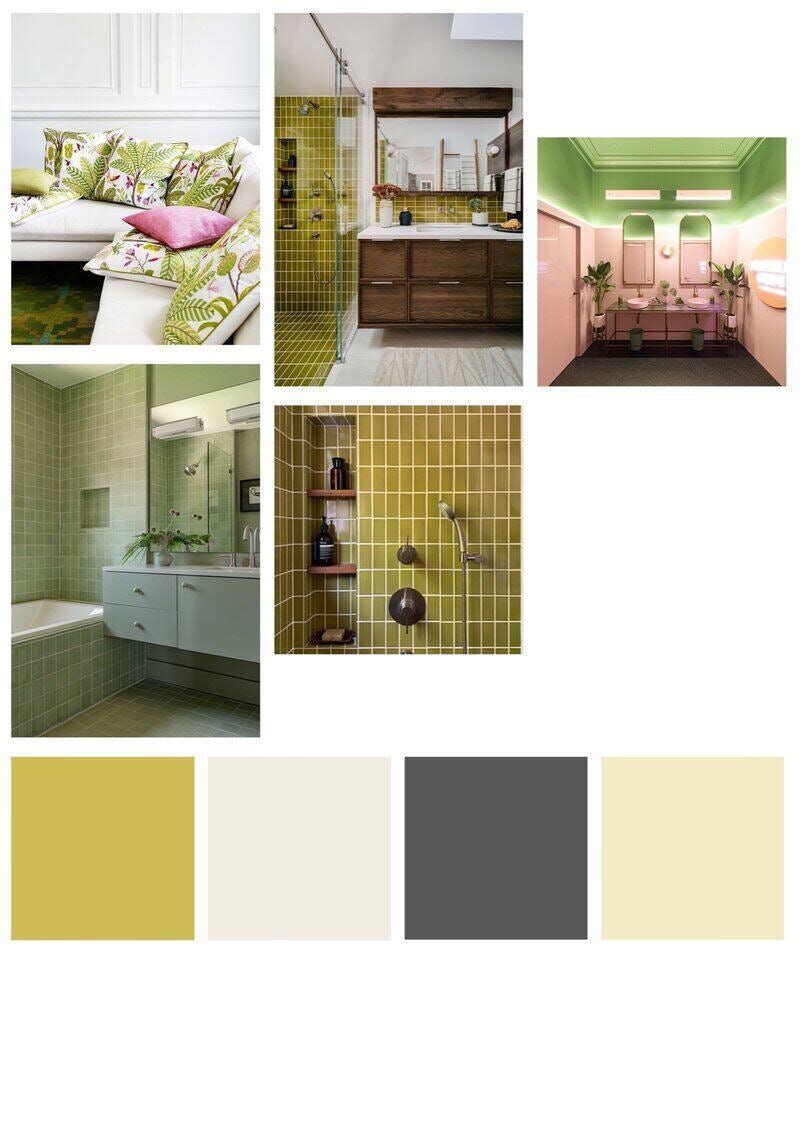 5 key bathroom colours for 2024: Cyber Lime mood board