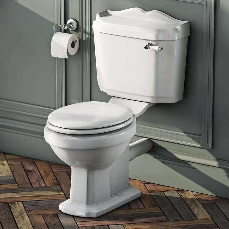 Winchester close coupled toilet with painted wood seat white