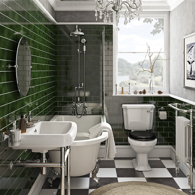 The Bath Co. Dulwich black bathroom suite with freestanding shower bath