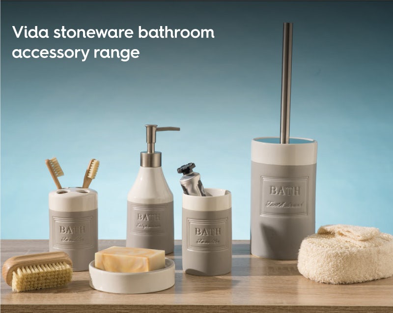 Vida stoneware bathroom accessory range