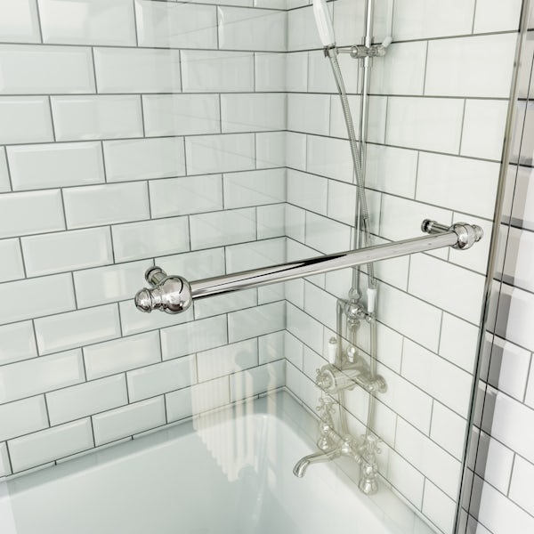 The Bath Co. traditional straight shower bath with 8mm Camberley shower screen and rail