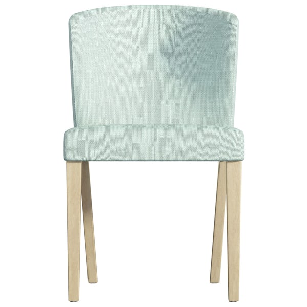 Ernest oak apartment table with 2 x Hudson light cyan dining chairs