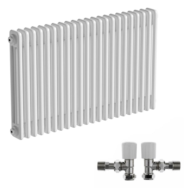 The Bath Co. Camberley white 3 column radiator 600 x 1014 with angled valves