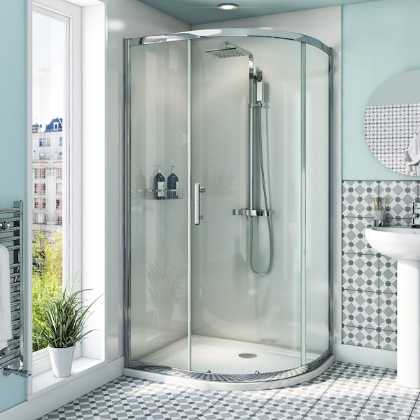 Orchard 6mm left handed offset quadrant shower enclosure with anti-slip tray 1000 x 800