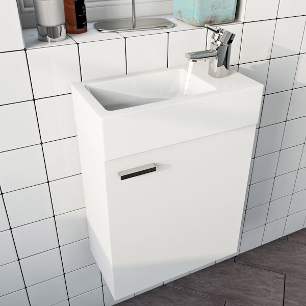 Clarity Compact White Wall Hung Vanity Unit And Basin 410mm - Wall Hung Bathroom Furniture Cloakroom Compact Vanity Unit