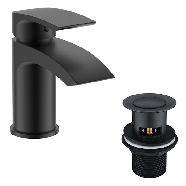 Orchard Wye round black cloakroom basin mixer tap with waste