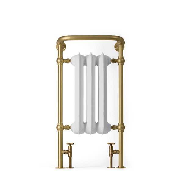 Terma Plain white & brass cast iron heated towel rail 900 x 490