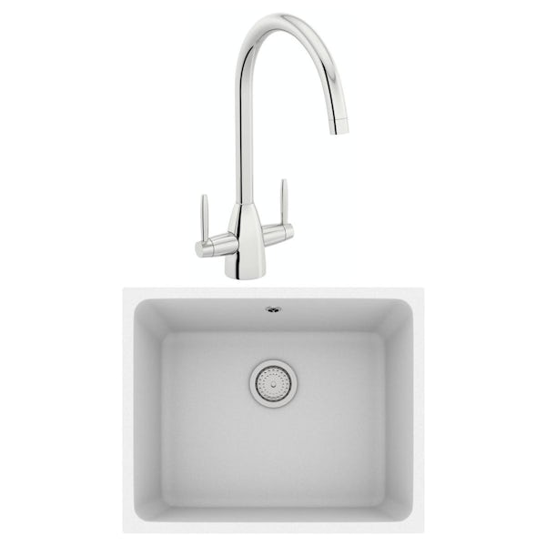 Schon Terre chalk white 1.0 bowl kitchen sink with Schon dual lever kitchen tap