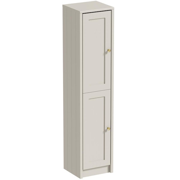 Orchard Dulwich stone ivory tall storage unit 1603 x 350mm - brushed brass