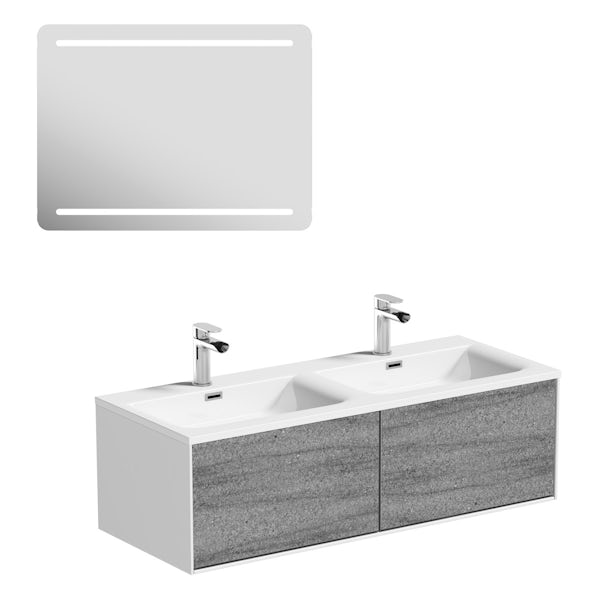 Mode Burton ice stone wall hung double basin vanity unit 1200mm & LED mirror offer