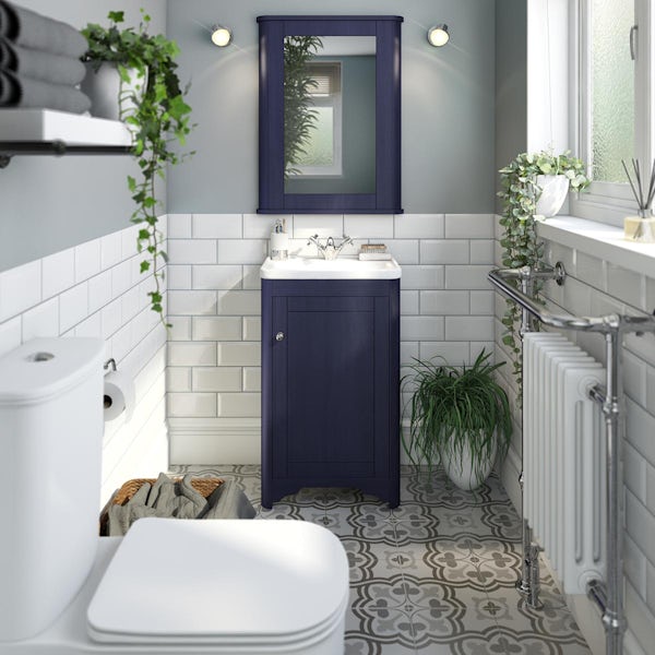 The Bath Co. Beaumont sapphire blue floorstanding vanity unit and ceramic basin 500mm with tap