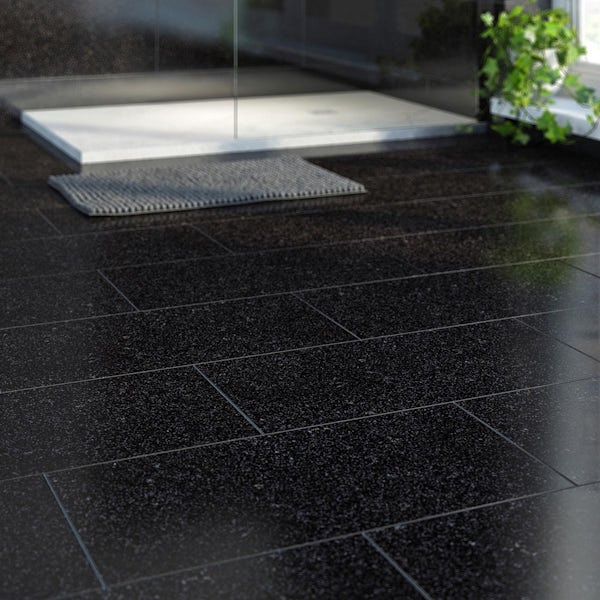 Calcolo Sucrose black glazed porcelain wall and floor tiles 300mm x 600mm