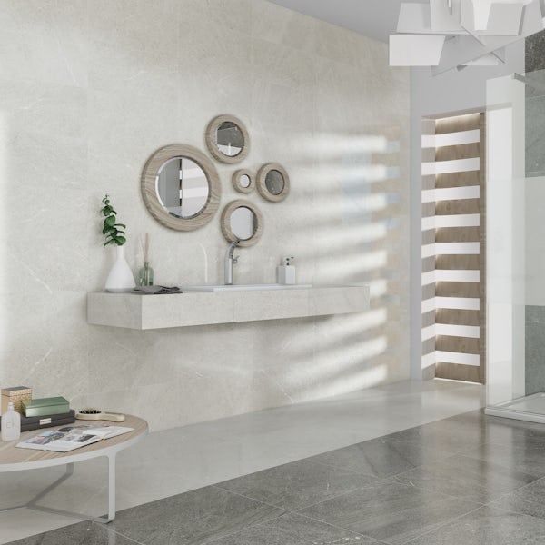 Alden lux cream stone effect gloss wall and floor tile 300mm x 600mm