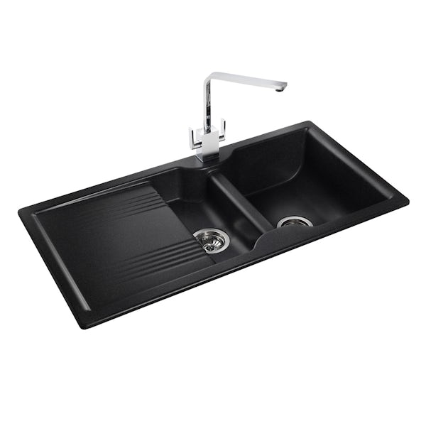 Rangemaster Lunar 1.5 bowl granite black reversible kitchen sink ...