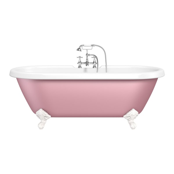 Victoria rose coloured bath with Hampshire shower bath mixer tap