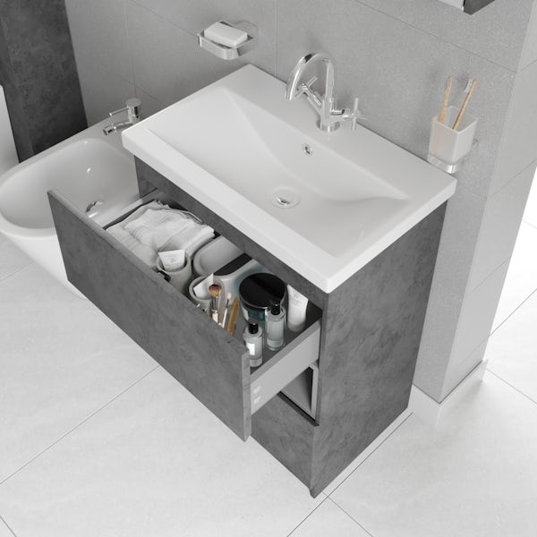 Mode Tate II riven grey floorstanding vanity unit and ceramic basin 600mm
