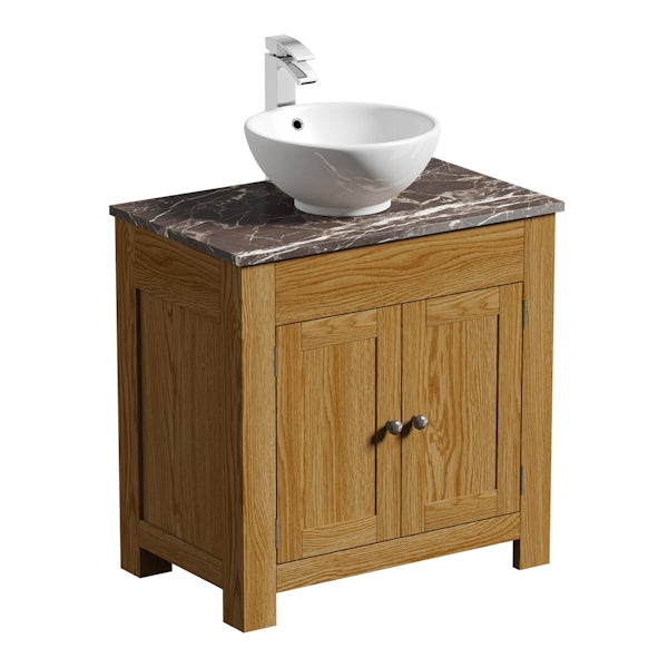 The Bath Co. Chester oak washstand with brown marble top and Eden basin 800mm