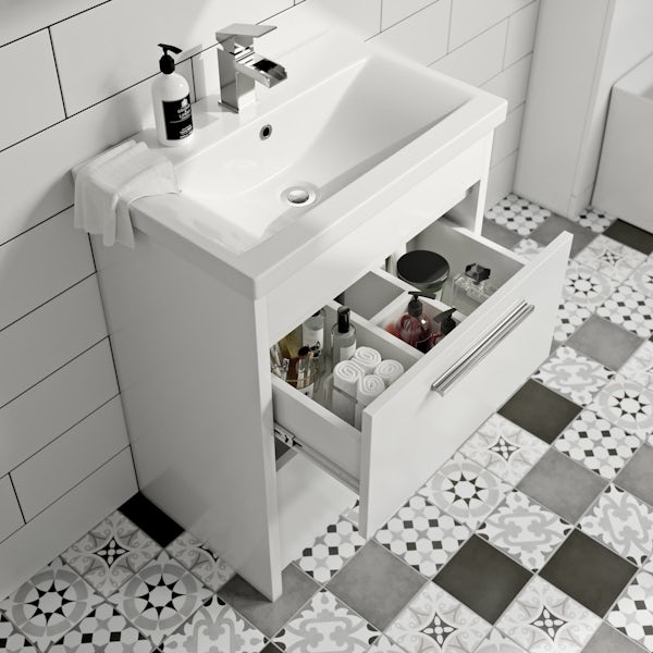 Clarity white floorstanding vanity unit and ceramic basin 600mm with tap